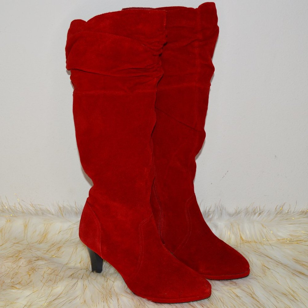 Red Suede Knee High Boots